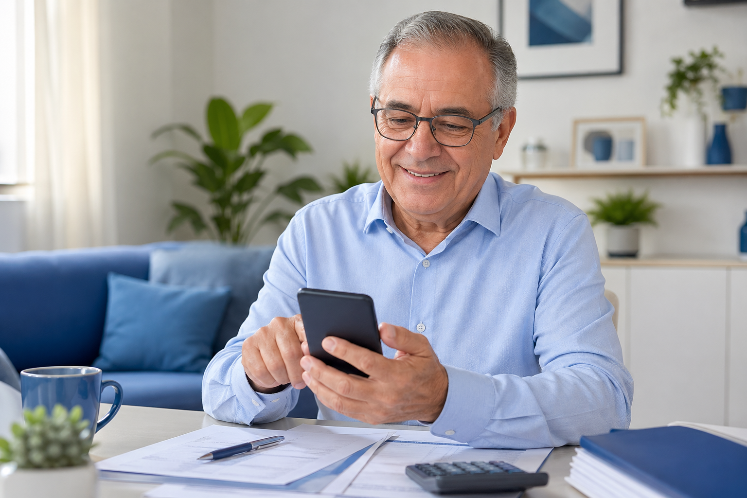 Senhor idoso usando celular para falar com atendimento